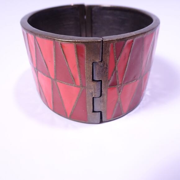Neiman Marcus Lee Angel Enamel Zig Zag Colorblock Wide Cuff Bracelet NWT 310 - Picture 7 of 9